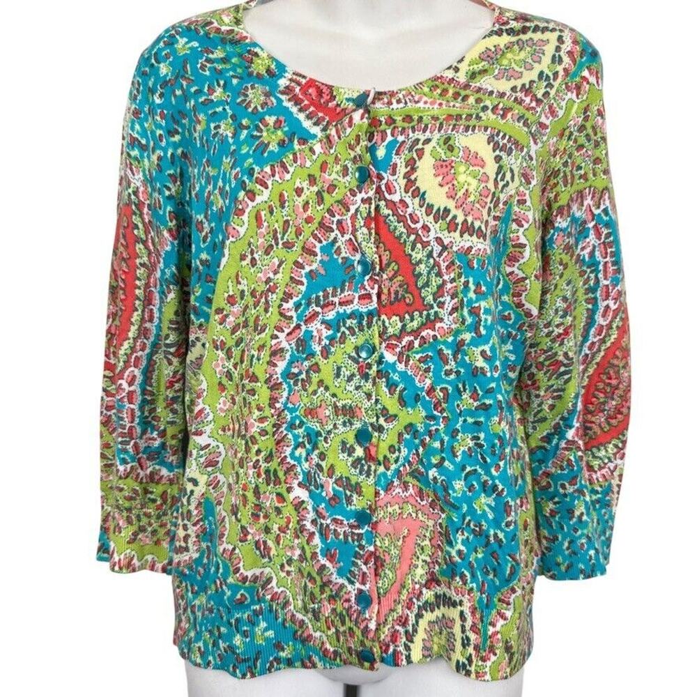 Talbots Petite Womens Colorful Cardigan Sweater Cotton Blend Lightweight sz M P